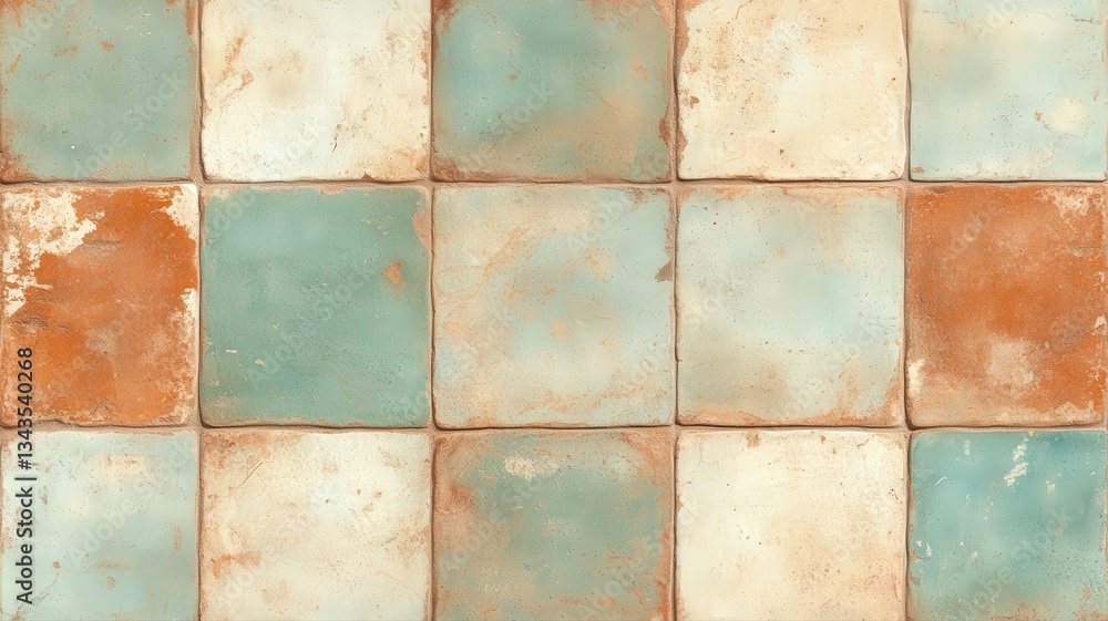 Rustic Textured Square Tiles in Muted Green Beige and Orange Tones Rustic Textured Square Tiles in Muted Green Beige and Orange Tones