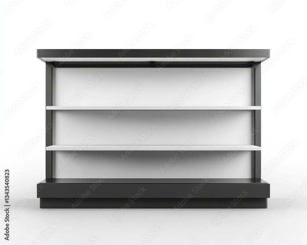 Wobler. Three-dimensional Advertising Display Shelves with Topper and Price Tags on Blank Background Wobler. Three-dimensional Advertising Display Shelves with Topper and Price Tags on Blank Background