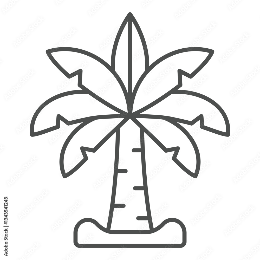 Palm tree thin line icon, vacation island concept. Vector graphics. Summertime resort sign on white background, outline style icon for mobile or web design. Palm tree thin line icon, vacation island concept. Vector graphics. Summertime resort sign on white background, outline style icon for mobile or web design.