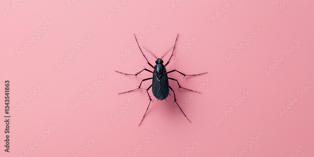 Fototapeta premium Dark Insect on Pink Surface Artistic Presentation Revealing Nature s Intricacies and Textural Details