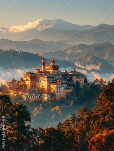 Wallpaper Mural Majestic mountaintop monastery shrouded in mist at sunrise Torontodigital.ca