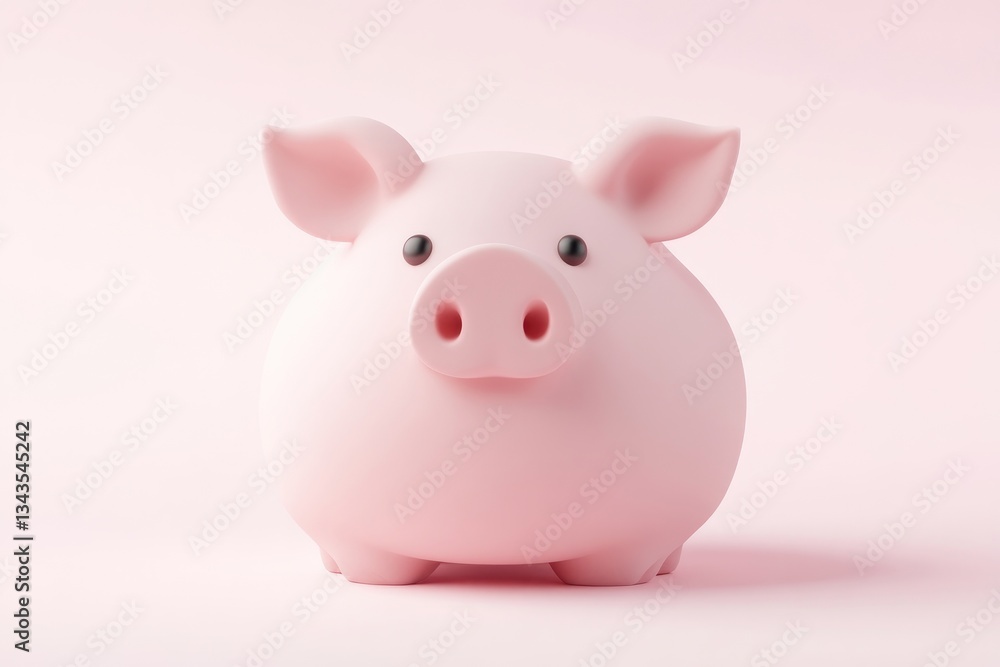 Cute pink piggy bank on a pastel background