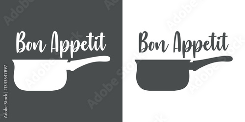Logo restaurante. Mensaje Bon Appetit en silueta de cacerola
