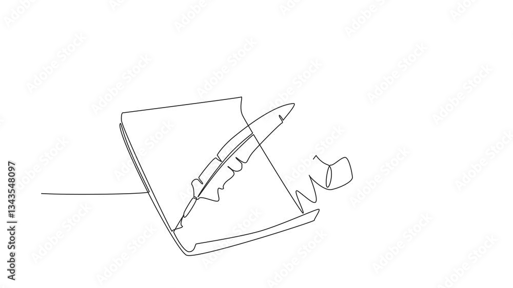 Animated self drawing single continuous line drawing a sheet of paper with quill. There is an inkwell to make writing easier. Recording culture through light. World Poetry Day. Full length animation Animated self drawing single continuous line drawing a sheet of paper with quill. There is an inkwell to make writing easier. Recording culture through light. World Poetry Day. Full length animation