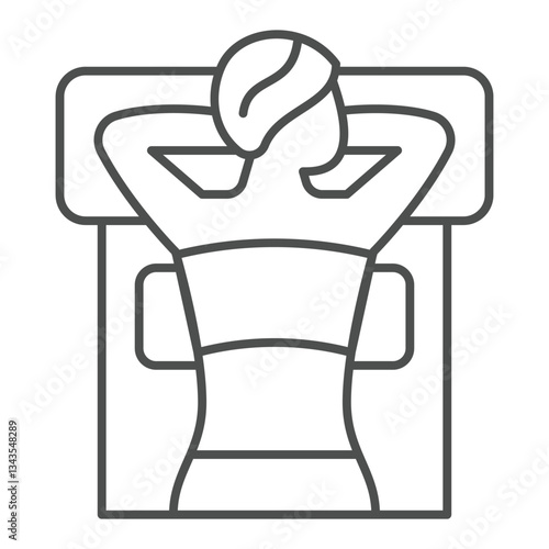 Girl lying on pillow thin line icon, exotic massage concept. Vector graphics. Woman at couch sign on white background, outline style icon for mobile or web design.