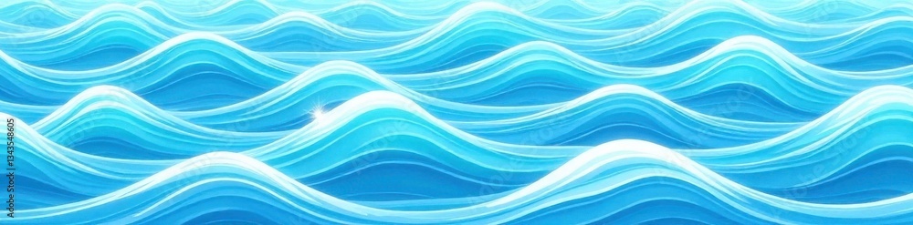 Fototapeta premium Marine seamless pattern with stylized waves on a light blue background , ocean waves,