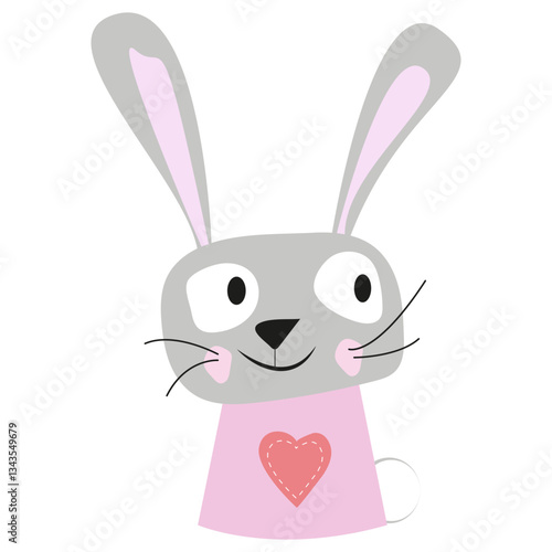 Cartoon bunny in a pink blouse with a heart on a white background.