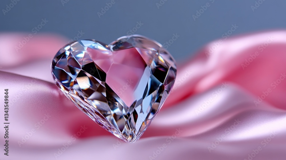 Heart-shaped crystal gem on pink silk