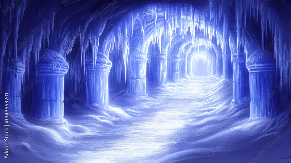 Obraz premium Enchanted Ice Cave, Fantasy, Winter Wonderland, Magical Pathway