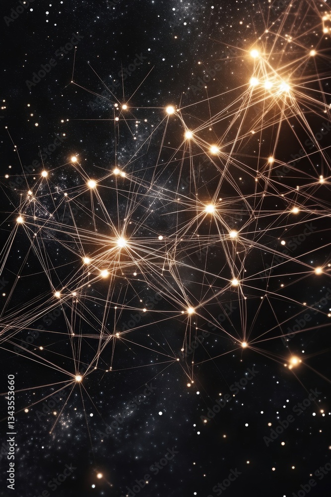 Fototapeta premium Graphic representation of a network connecting points of light in a dark cosmic space. National Day of Reason