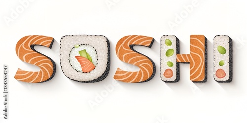 SUSHI font lettering with sushi texture, isolated