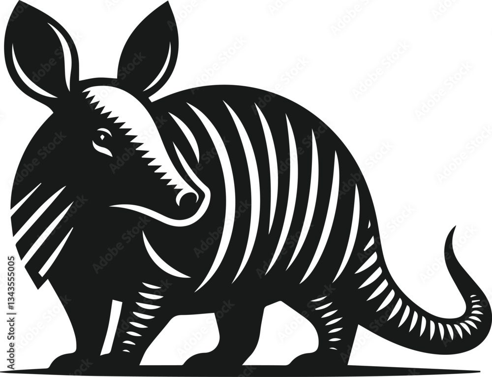 Fototapeta premium Armadillo standing still with ears perked up silhouette