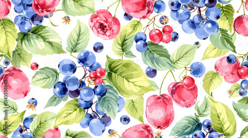 Hand Drawn Raspberry Pattern Watercolor Fruit Illustration