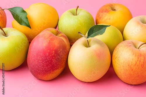 Colorful Apples   Peach on Pink Background