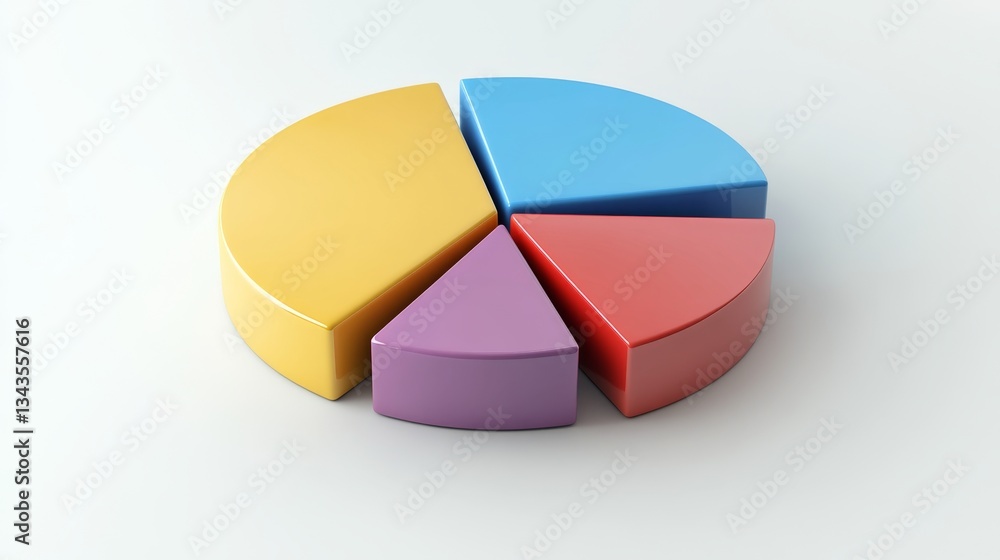 Obraz premium A D pie chart with four well-defined segments, showcasing financial distribution with a modern, simple color scheme.
