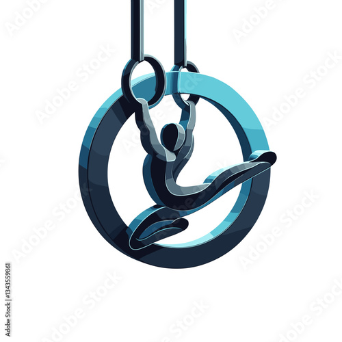 Person performing gymnastics on rings against a white background