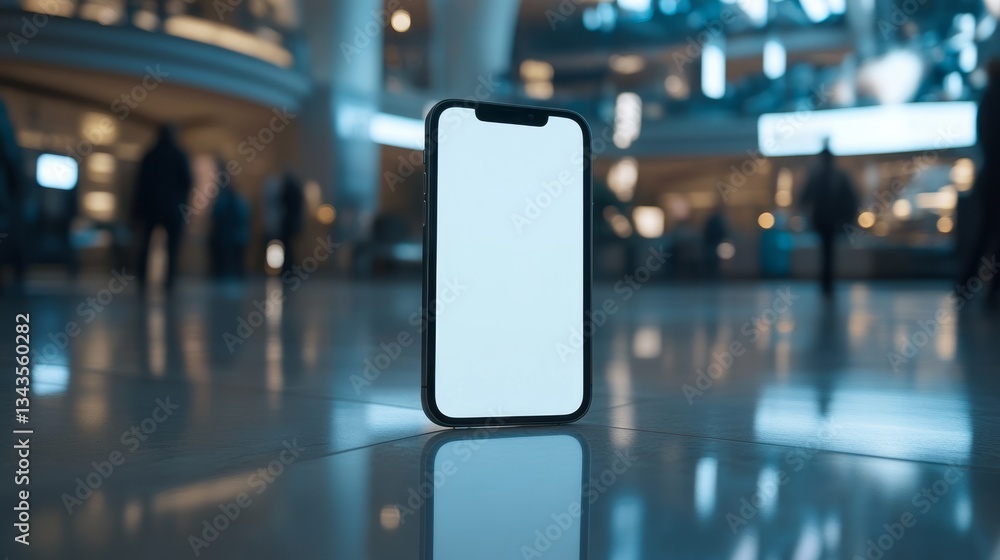A smartphone is centered on the floor reflecting light A smartphone is centered on the floor reflecting light