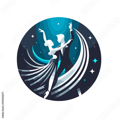 Dancing couple in motion against a starry night backdrop