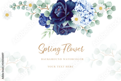 Blue floral background with watercolor 
