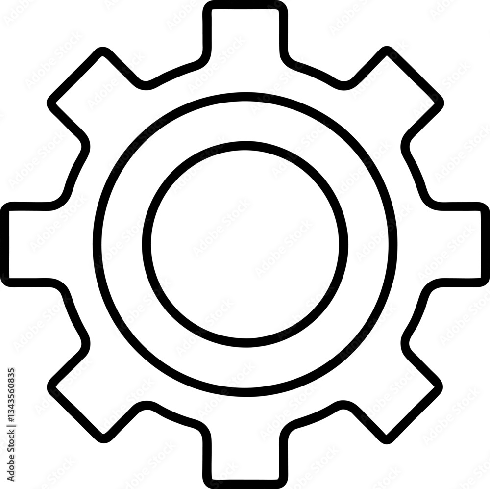Black Outline of Gear, Cogwheel, Mechanical Element Isolated on White Background, Technical Drawing, Industrial Icon Black Outline of Gear, Cogwheel, Mechanical Element Isolated on White Background, Technical Drawing, Industrial Icon
