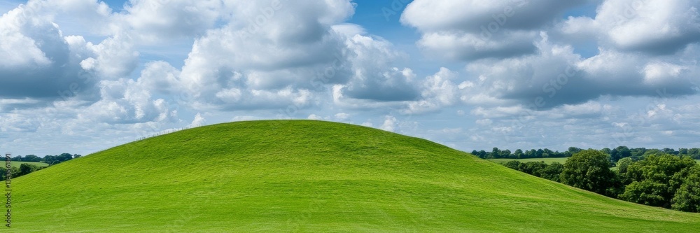 Green hill under a cloudy sky, serene summer landscape, nature, calm outdoor scenic background Green hill under a cloudy sky, serene summer landscape, nature, calm outdoor scenic background