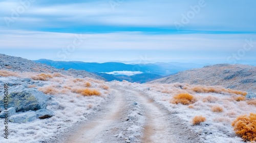 Obraz na płótnie Frozen mountain path. Panoramic vista w salonie