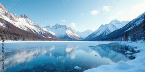 Wallpaper Mural Frozen lake with snow-capped mountains in the background, frozen, peaceful Torontodigital.ca