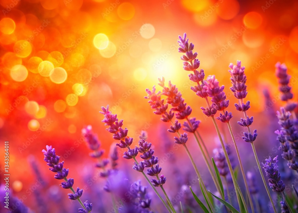 Naklejka premium Abstract Lavender Orange Red Gradient Background, Slow Motion Blurred Cycle, Soft Focus, Bokeh Effect
