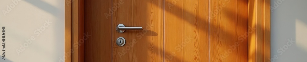 Modern wooden door with hinges in open position, kitchen island, Modern wooden door with hinges in open position, kitchen island,