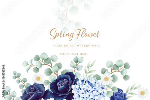 Blue floral background with watercolor 