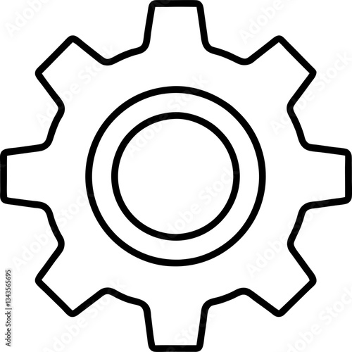 Gear Icon Outline, Technology Symbol, Machine Element, Mechanical Part, Isolated on White Background for Engineering Designs