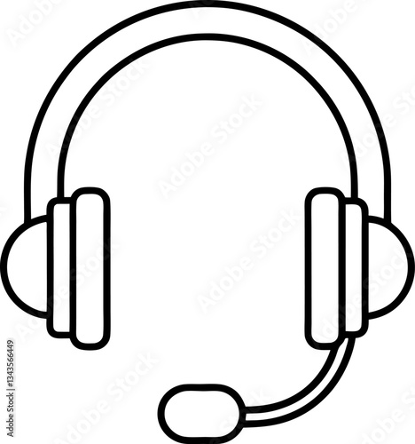 Headphone Icon Outline Style, Customer Service Support, Online Communication Device, Black and White, Minimalist Design