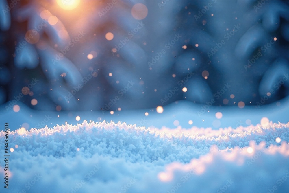Snowflakes gently falling on a vast snowy plain, sparkling snow, frosty air Snowflakes gently falling on a vast snowy plain, sparkling snow, frosty air