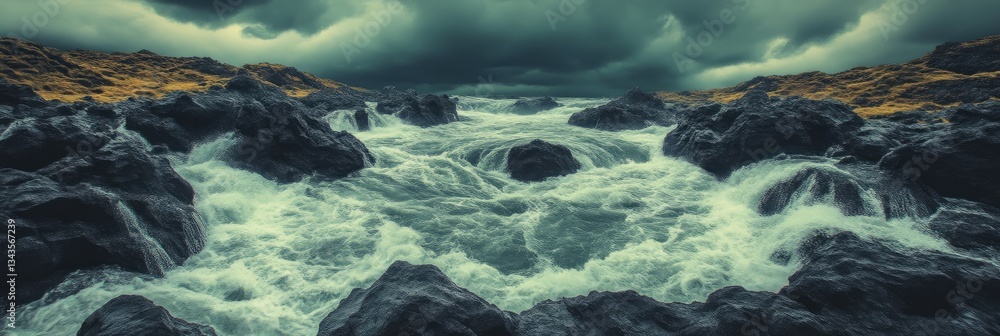 Turbulent Water Cascades Over Rocks