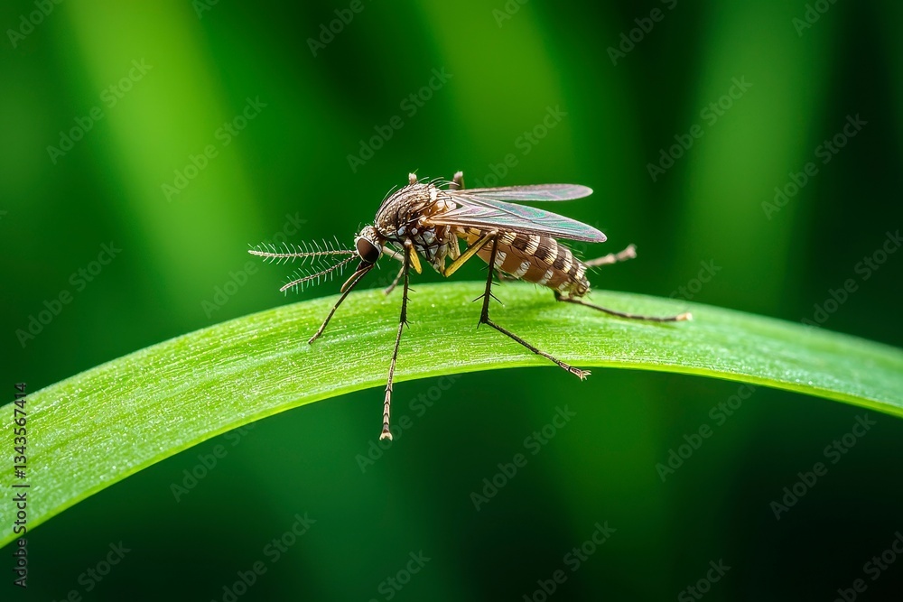 Mosquito Resting on a Green Leaf in Natural Habitat close up view insect mosquito wild nature Mosquito Resting on a Green Leaf in Natural Habitat close up view insect mosquito wild nature
