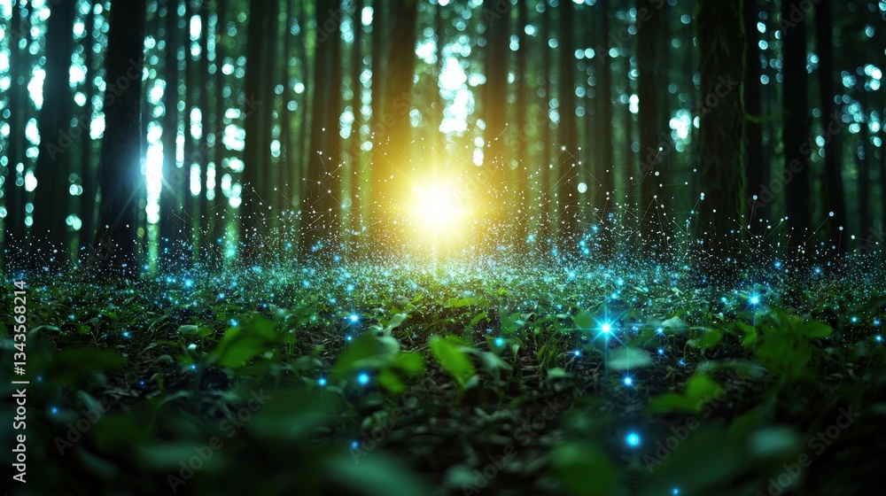 Obraz premium A serene forest blended with a glowing digital device.