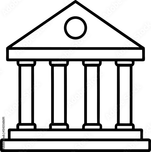 Minimalist Courthouse Icon Black Outline of Justice, Law, and Government Building with Columns