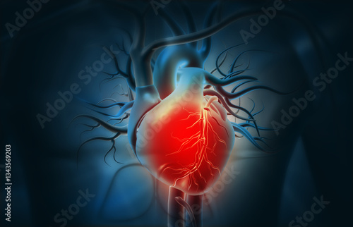 Tableau sur toile Human heart anatomy. 3d illustration..
