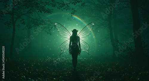 Illustration of fairylike figure in twilight forest - magic and mystery - fantasy book cover