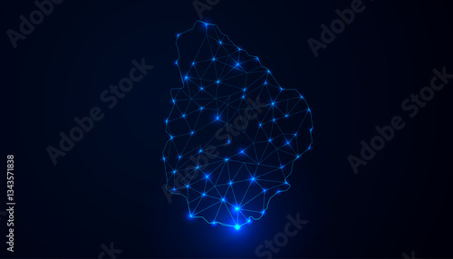Abstract mash line and point scales on dark background with map of Uruguay. Wire frame 3D mesh polygonal network line, design sphere, dot and structure. Vector illustration eps 10.