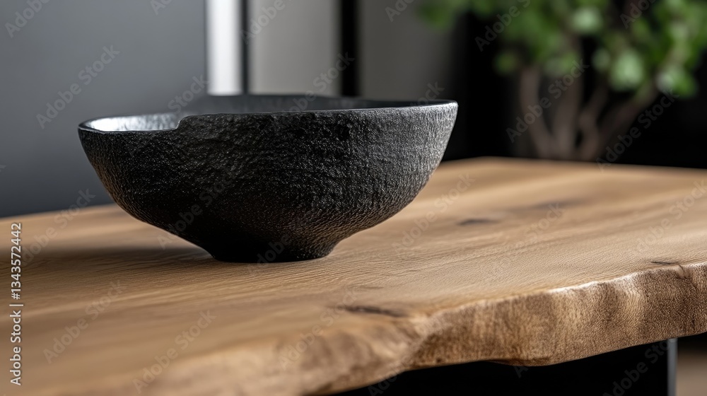 Dark bowl on natural wood table