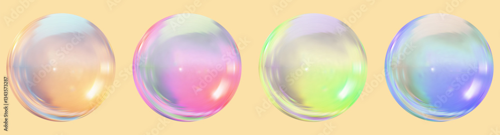 Fototapeta premium Realistic glossy colored glass ball.Abstract 3D light bubble with glare.Geometric abstract shape. 