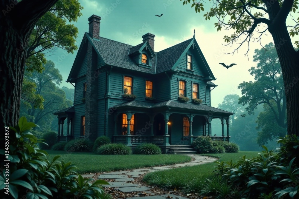 A haunted mansion with overgrown gardens and creepy decorations like spider webs and bats, creepy, spiders A haunted mansion with overgrown gardens and creepy decorations like spider webs and bats, creepy, spiders