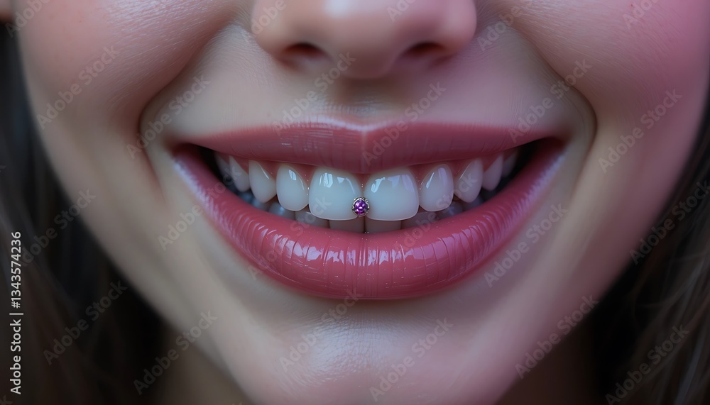 Smiling Woman Showing Tooth Gem Jewelry Trend and Dental Ornament Smiling Woman Showing Tooth Gem Jewelry Trend and Dental Ornament