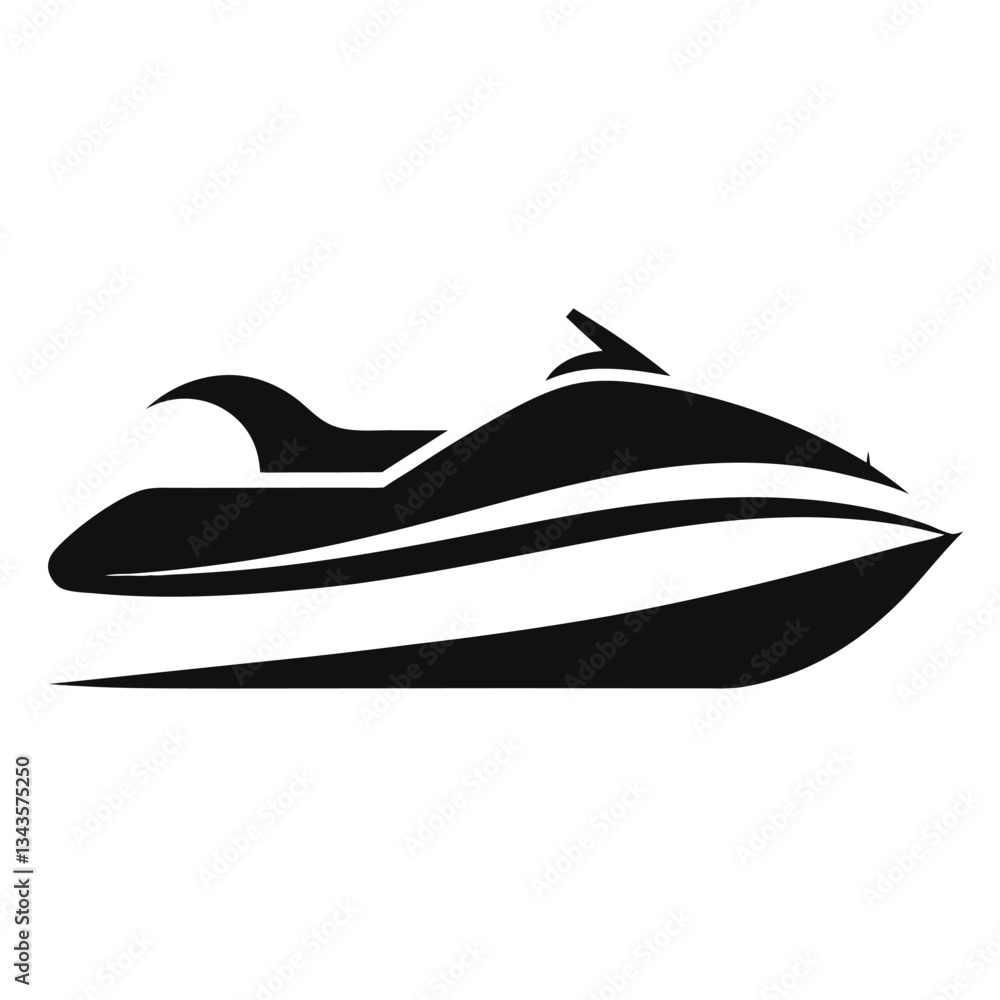 Jet Ski Silhouette Line Art Vector Illustration on White Background Jet Ski Silhouette Line Art Vector Illustration on White Background