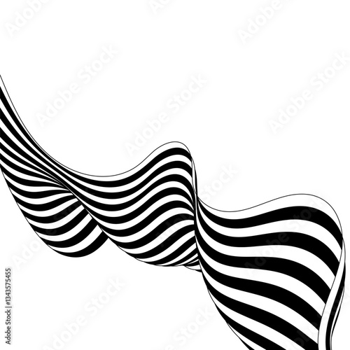 Black and white curved line stripe moving wave abstract background. Eps 10