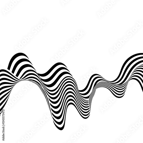 Black on white abstract dots line wave. Stripes with 3d. Isolated on white. Eps 10