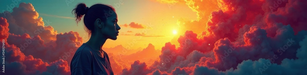 abstract figure with pensive expression and rising thoughts, mental realm, silhouette abstract figure with pensive expression and rising thoughts, mental realm, silhouette
