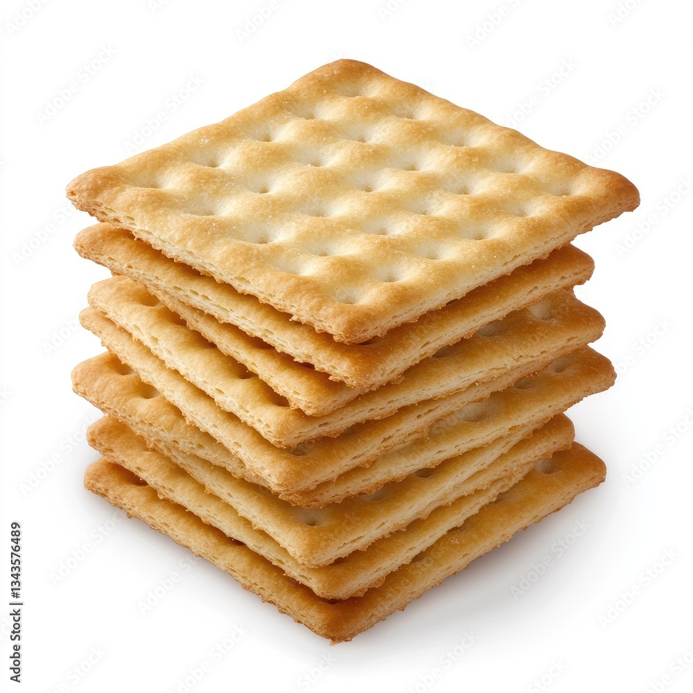 A stack of saltine crackers isolated on a white background A stack of saltine crackers isolated on a white background