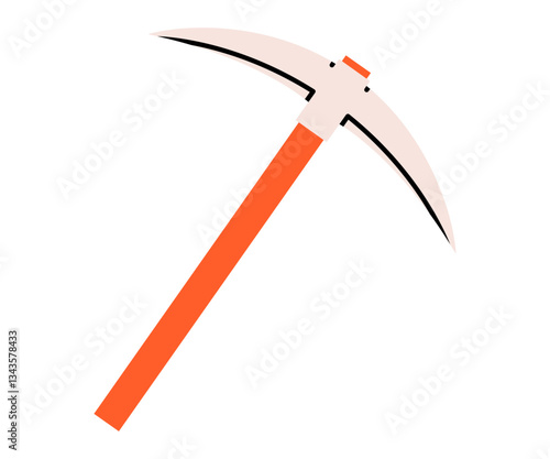 Hand drawn cute cartoon illustration of pickaxe instrument. Flat vector miner or digger tool in doodle style. Support service hardware icon. Settings or fix problem. Crypto currency sign. Isolated.